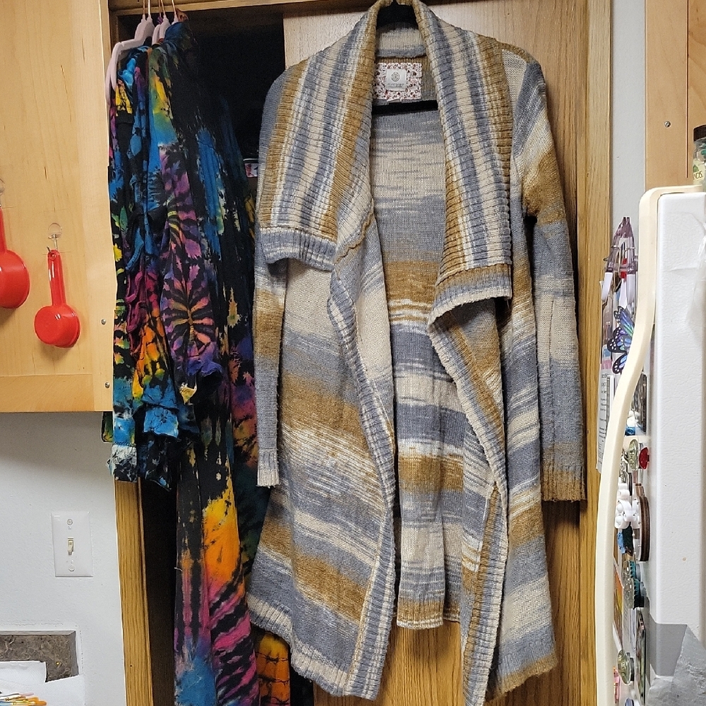 Element Eden Large Striped Draped Duster Cardigan Long Sleeves In Multicolor